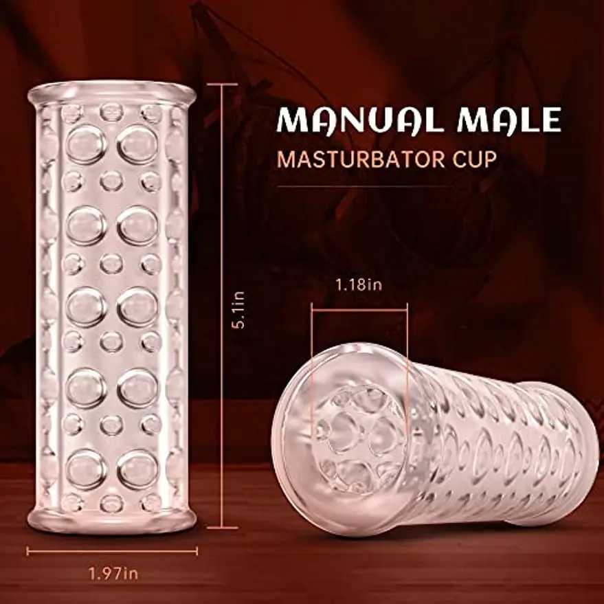 Clear Male Masturbator Cup Men Stroker Dual Open-Ended Soft TPE Sleeve with Textured Tunnel Pussy Stroker Sex Toys PenisXJ250218