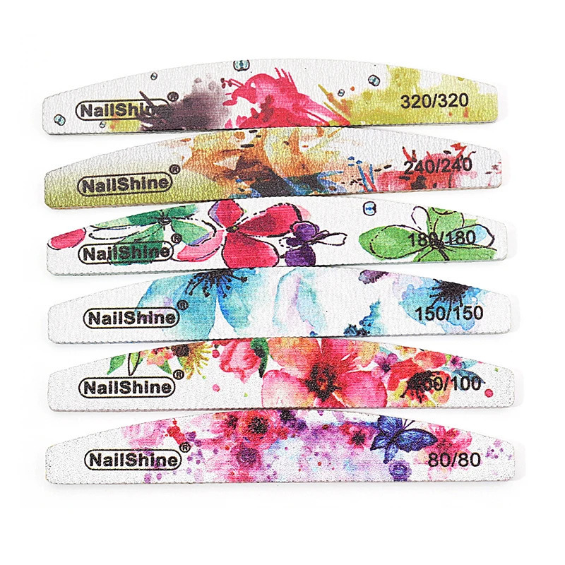 50 Pcs/Lot Double Sides Nail File Professional Strong Thick Printing Half Month Acrylic Files Polishing Manicure Tools Wholesale 250214