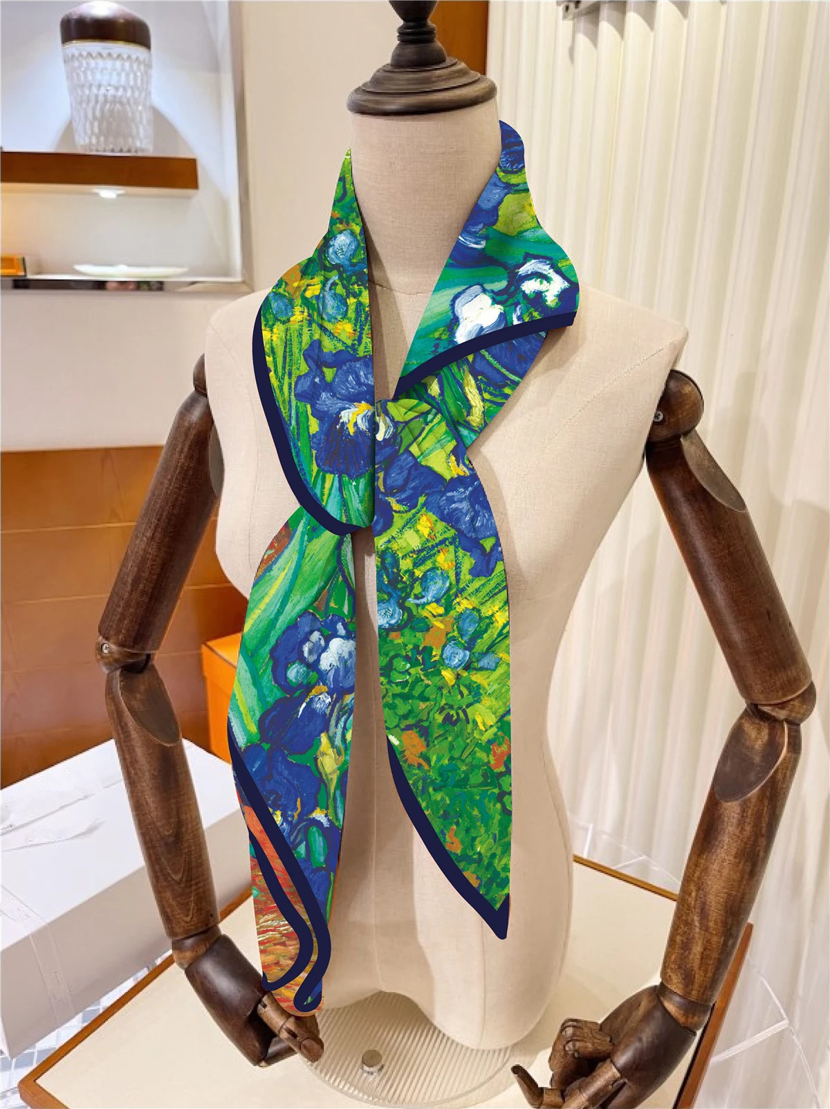 90cm Van Gogh Oil Painting Twill Silk Scarf Fashion Shawl Square Hijab Scarf Women Bandana Foulard Head Scarves 250213