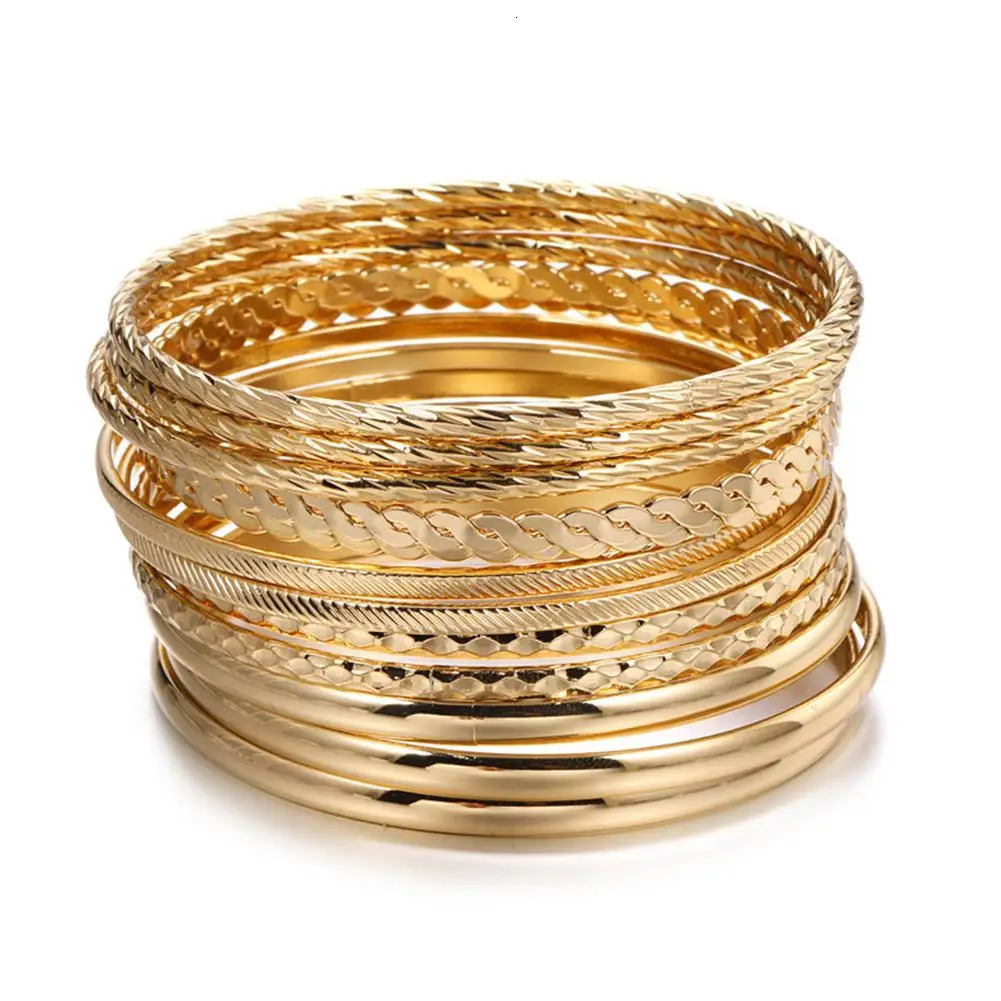 12pcs Punk Curb Cuban Chain Bracelets Set for Women Miami Boho Thick Gold Color Charm Bangles Fashion Jewelry Y2C7 250213
