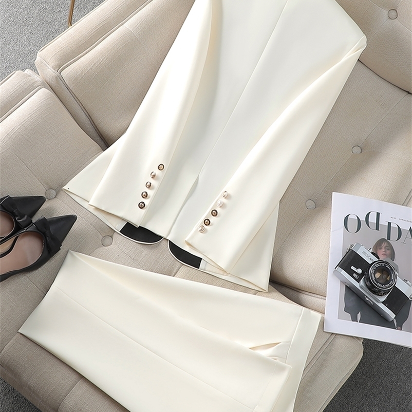 Fashion Red Black Beige Women Pant Suit 2 Piece Set Office Ladies Female Business Work Wear Formal Blazer Jacket 250206