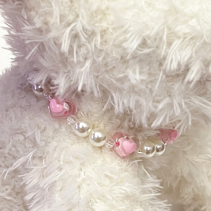 Fashion Pink Love Pearl Dog Necklace with Adjustable Jewelry Buckle, Small Medium Dogs Neck Decoration Necklace for Birthday Valentine's Day and 