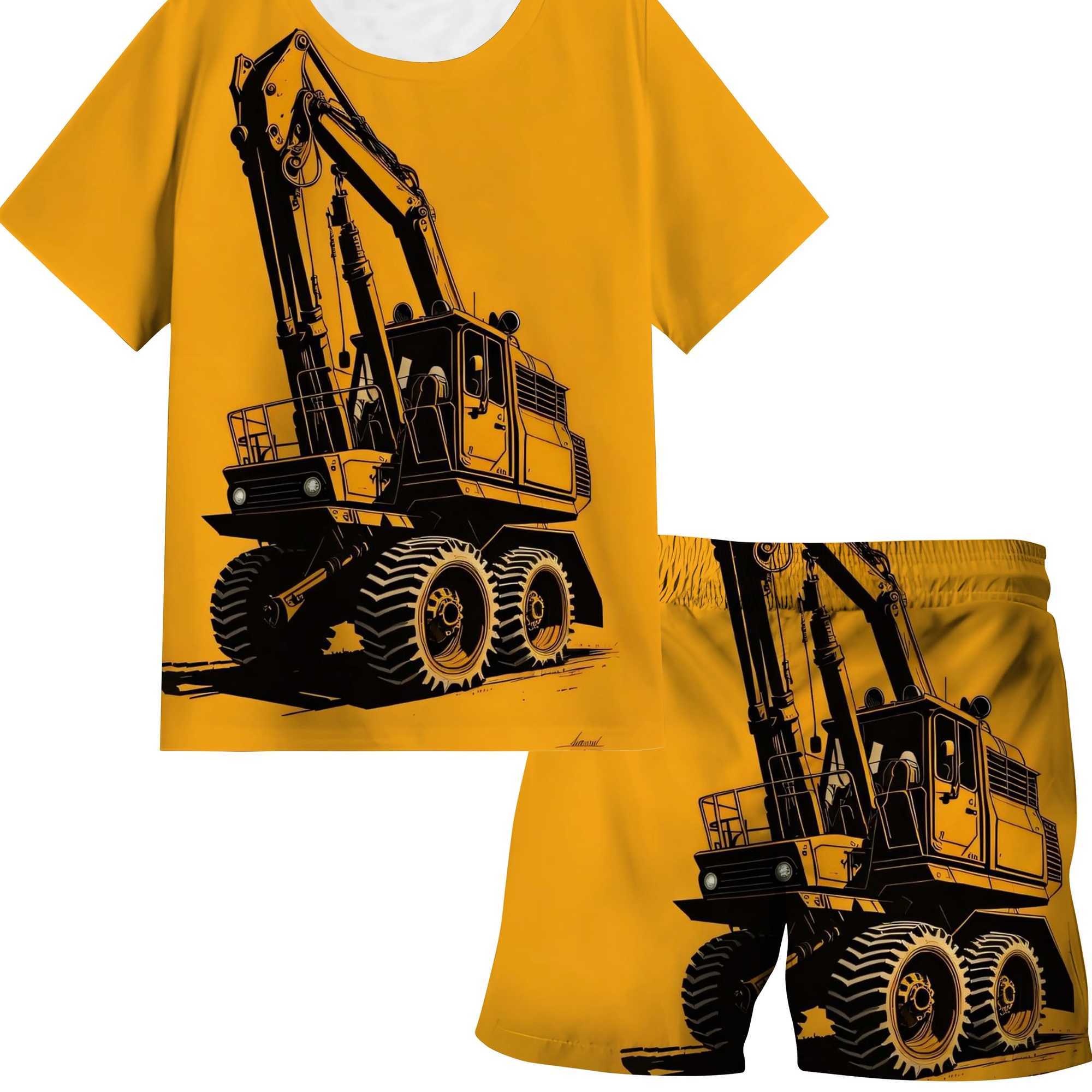 Childrens Clothing Suit for Boy Short Sleeve Shorts Car Print Casual Round Neck Kids Summer Clothes Childrens Sets W250218