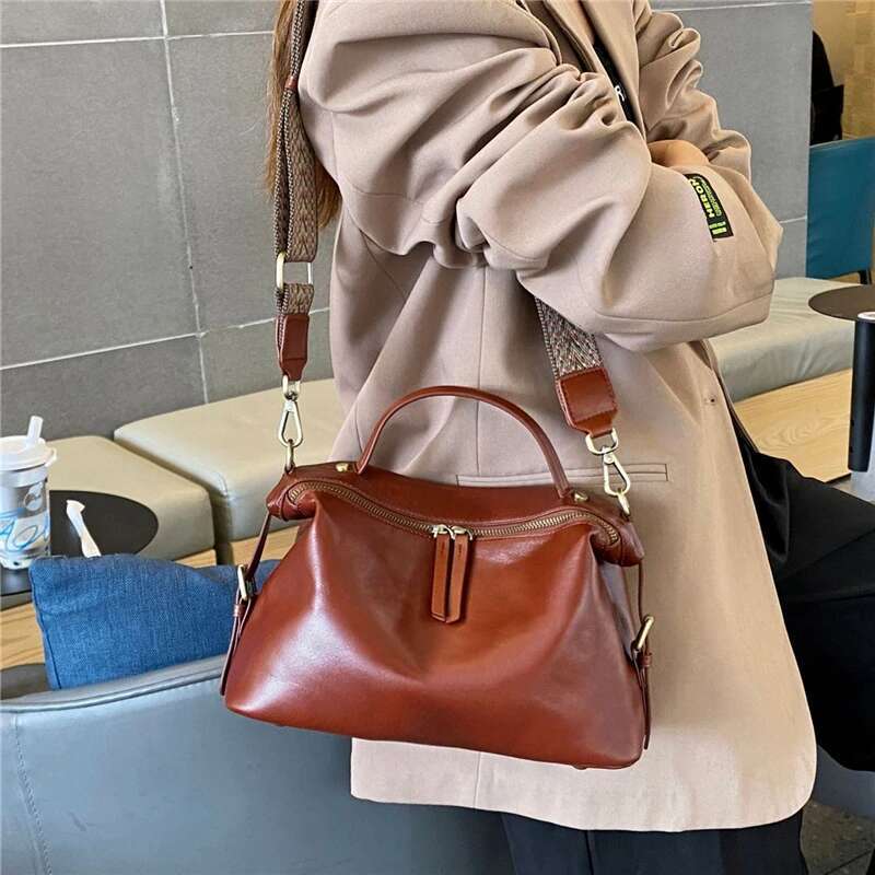 Hifashion Cow Genuine Leather Wide Strap Shoulder Bags For Women 2025 Trend Designer Crossbody Purses Hobo Tote Ladies Handbags