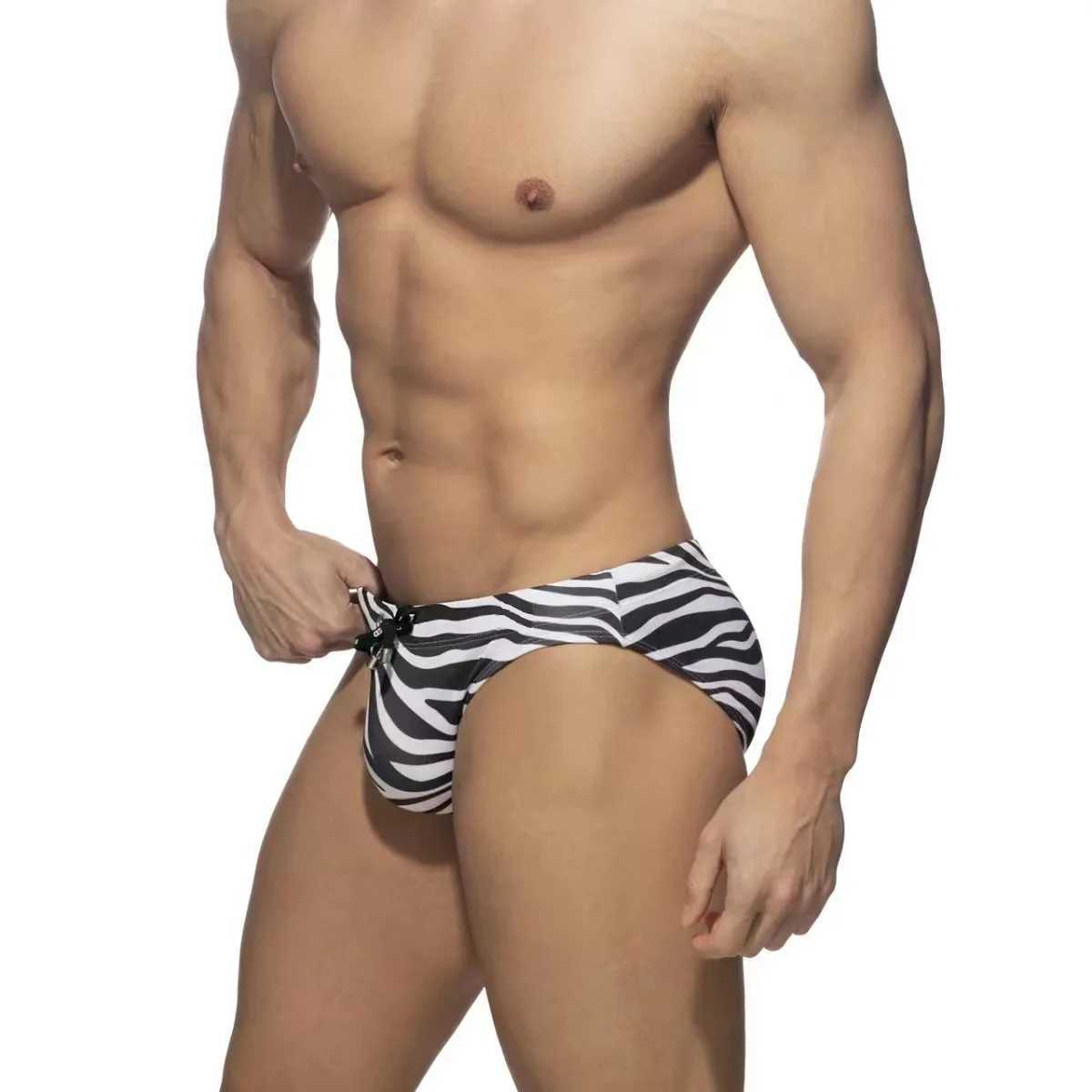 Mens Speedos Zebra Pattern Low Waist Sexy Drip Cup Tie Rope Quick Drying Speedos Beach Pants M250218