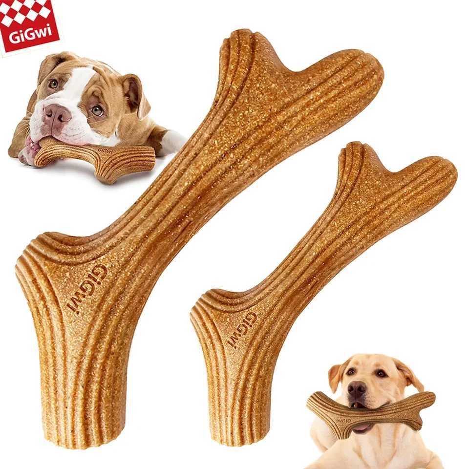 Others Dog Toys Chews Gigwi dog chew toy with real wooden deer antlers for aggressive chewing. Large dogs chew with indestructible durability. Pet toy