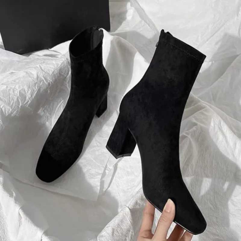 High Heels Ankle Boots for Women Suede Chunky Square Toe Shoes Woman 2024 Trend Winter New Goth Zipper Snow Chelsea Botas MujerXJ250217