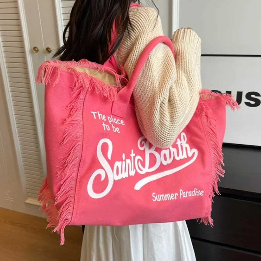 Korean Letters Tassel Canvas Bag Large Capacity Bag Simple Commuter Student To Single Shoulder Tote Bag Handbags for Women Z250218