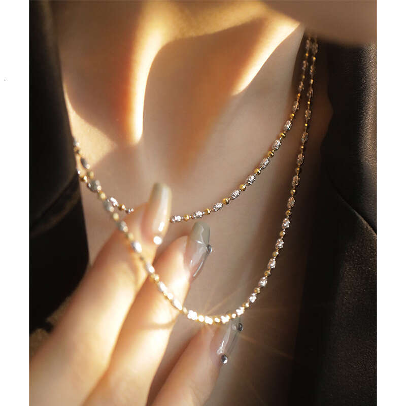 Tiqi Korean version niche S pure sier olive necklace women's collarbone minimalist contrasting car wer bead plain chain