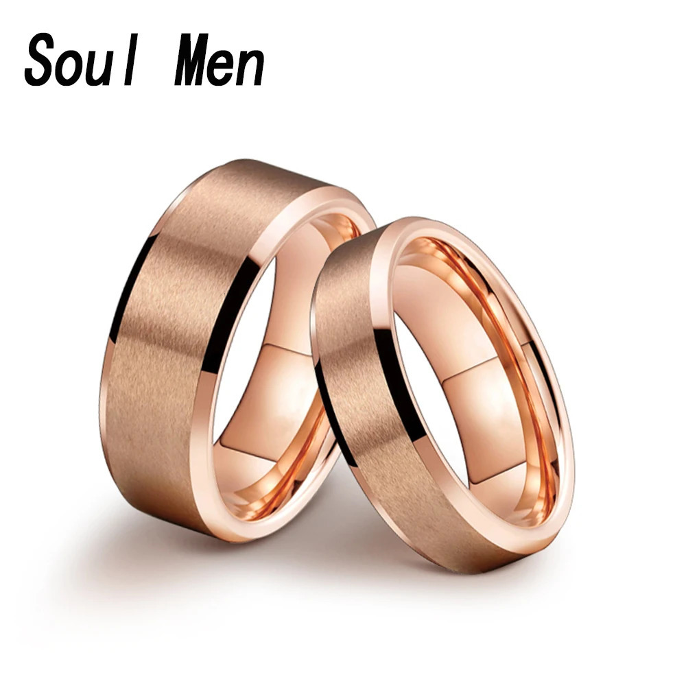 Tungsten Carbide Engagement Rings for Men Women Rose Gold Color Wedding Bands Beveled Edges Matted Finish Comfort Fit 250213