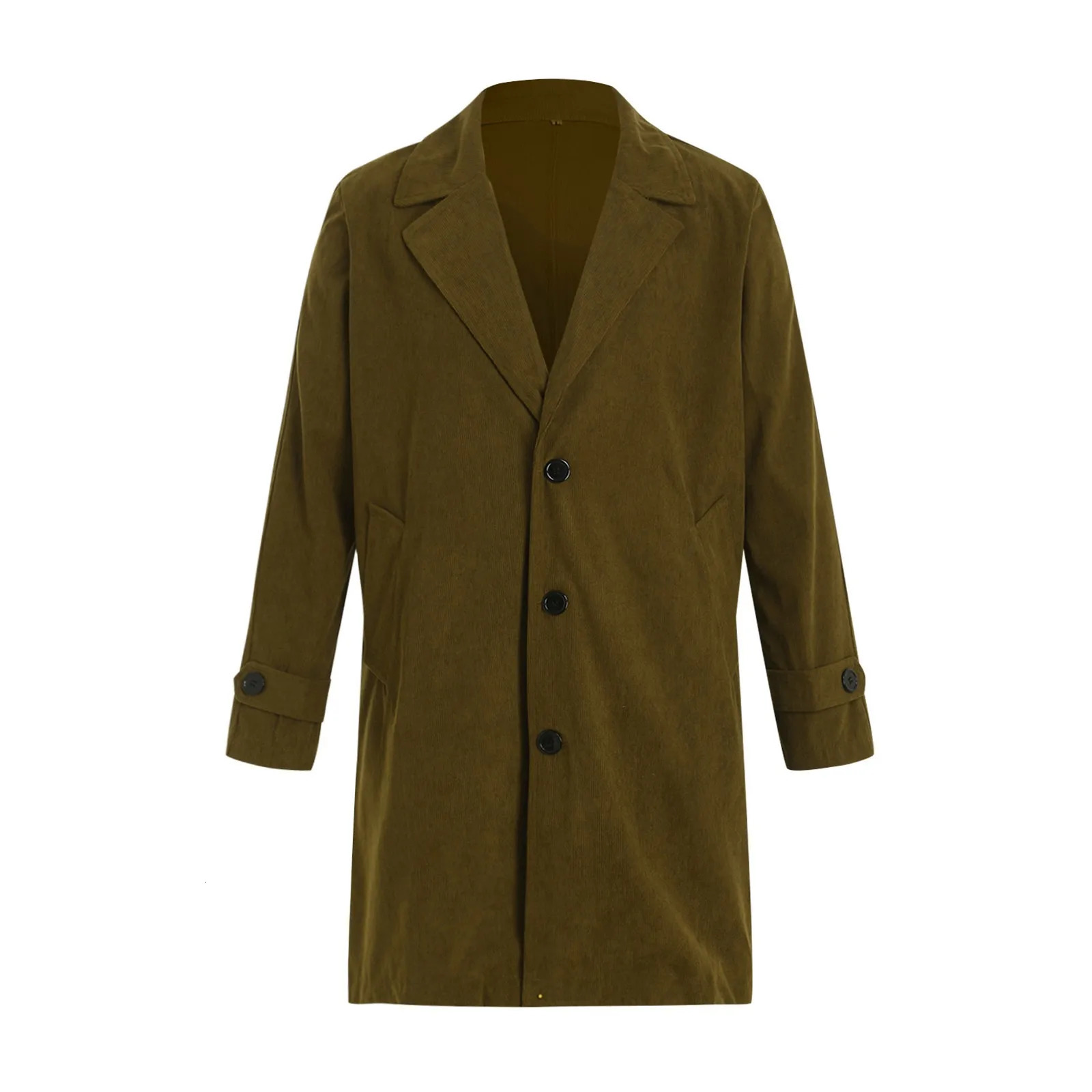 MenS Autumn Stylish Long Length Windbreaker Corduroy Solid Color Lapel Pocket Slim Button Trench Coat Jackets For Men Fashion 250218