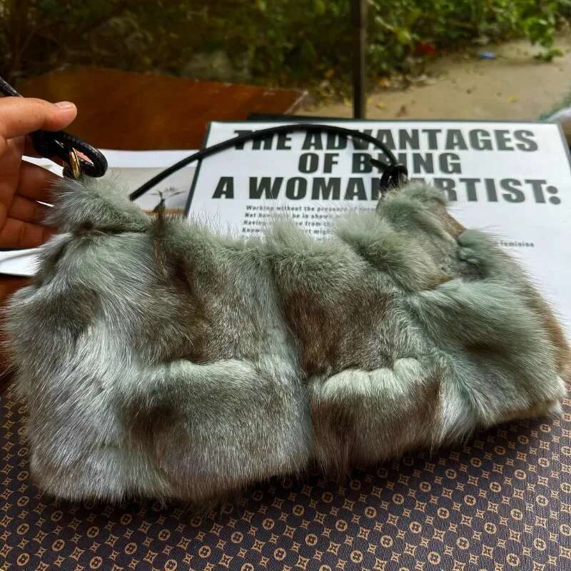 NEW Real Fox Fur Woman Ladies Crossbody Bags Designer Handbags Women Handbag Shoulder Fuzzy Fluffy Tote Bag