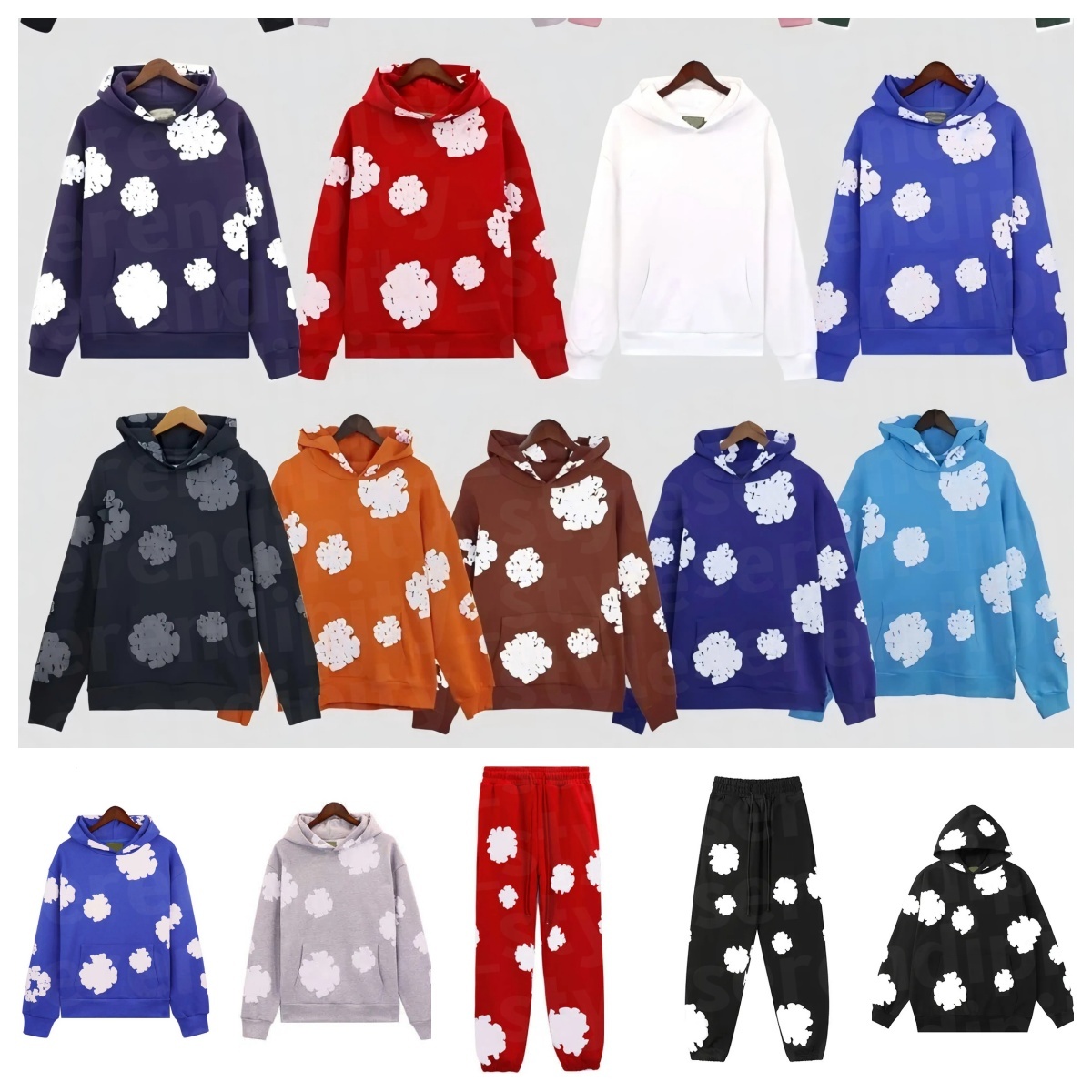 Designer Denim Men's Sweatshirt Hoodie High end Puff Print 2 Piece Long Sleeve Spring Long Sleeve Hoodie Floral Print Hip Hop Style Asian Size