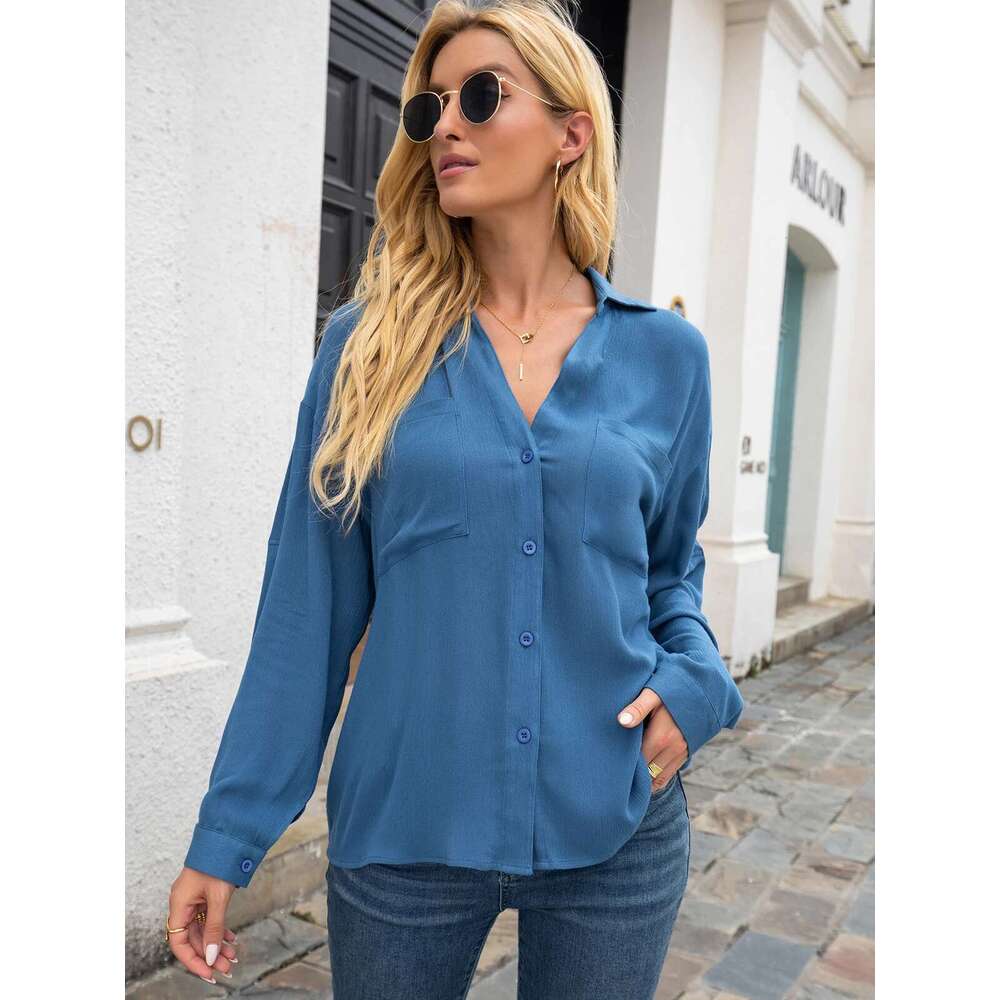 II Long Sleeve Cotton En Blouses Shirts Button Down Solid Loose Female Tunic Casual V Neck Spring Summer Cardigan Women's Top