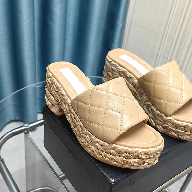 New Brown Espadrilles Slippers Chain Open Toe Slides Leather Cruise Sandals Summer Mules Platform Flip Flop 736