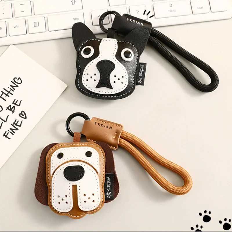 Keychains Lanyards 1 piece of Kawaii PU leather black brown small dog keychain charm 3D animal pendant for DIY jewelry making keychains H250217