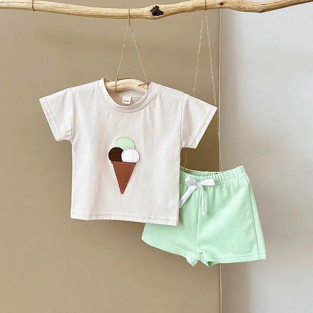 2Pcs Boy Girl Summer New Baby Clothes Sets Children Clothing Ice Print T-shirt+Shorts Infant Toddler Outfit Suit Clothes W250218