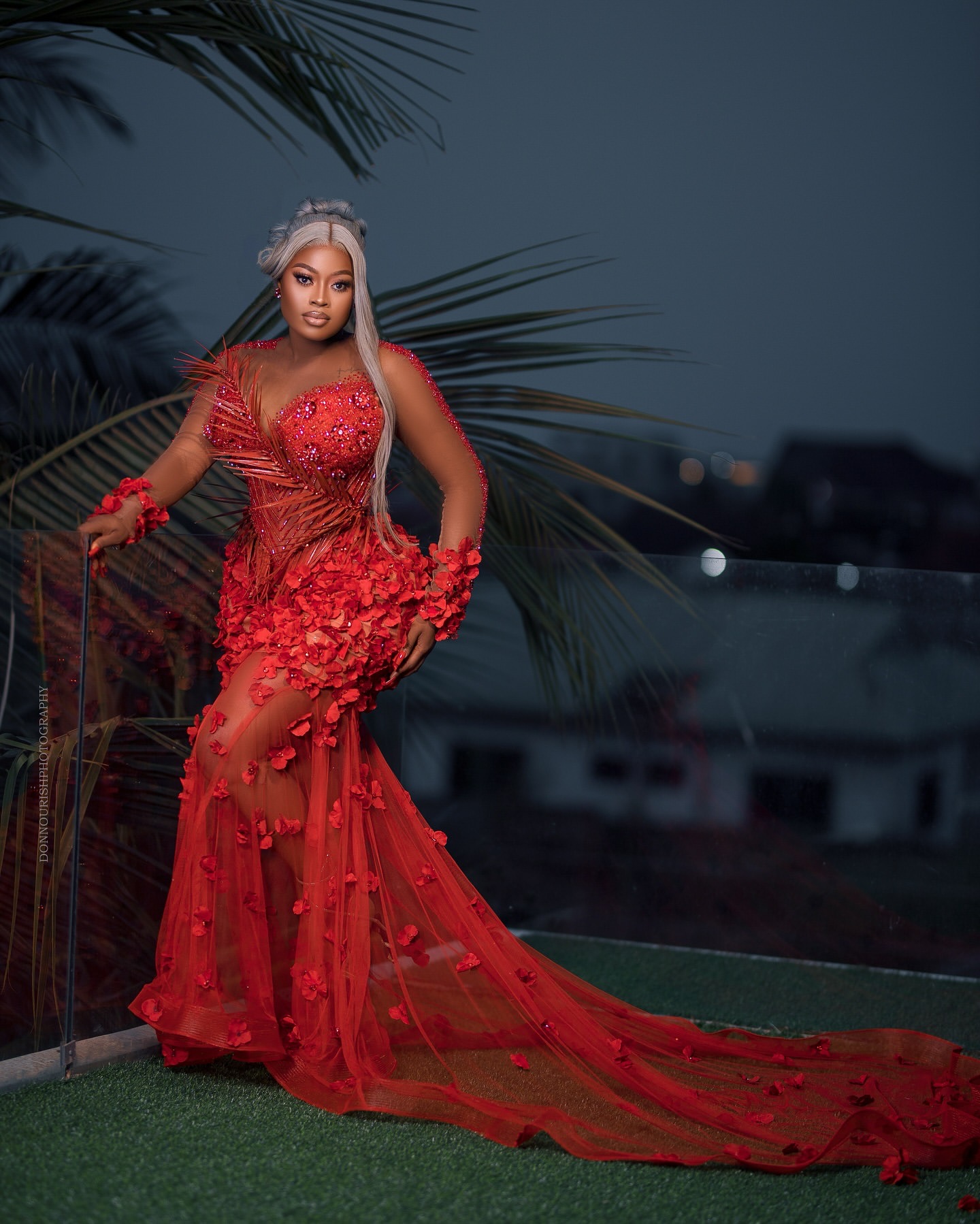 Aso Ebi 2025 Red Mermaid Prom Dresses Floral Flowers Beaded Crystals Illusion Evening Formal Party Second Reception Birthday Gowns Dress For Special O
