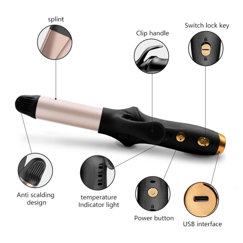 Mini Wireless Curling Iron Portable Hair Straightener USB Rechargeable Fast Heating Hair Curler for Travel 250214