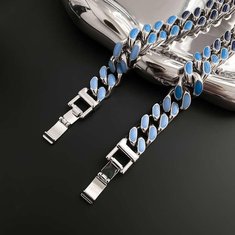 Colorful high street style Cuban bracelet for men, hip-hop, women, couple, same drip glue contrasting color, simple coarse style, trendy and cool hand