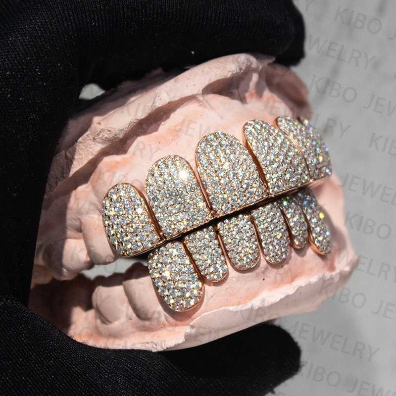 Custom Moissanite Grillz Hiphop Jewelry 925 Silver 10k 14k 18k Gold Iced Out Bling Teeth Grillz