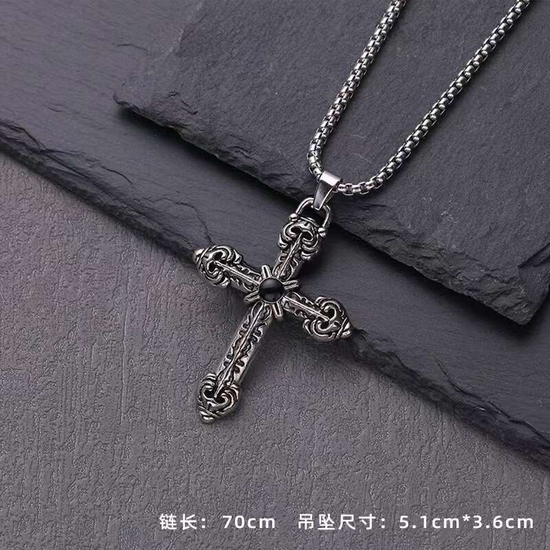 Cross Necklace Simple Titanium Steel Hip Hop Personality Student Trendy Men's and Women's Pendant Sweater Chain