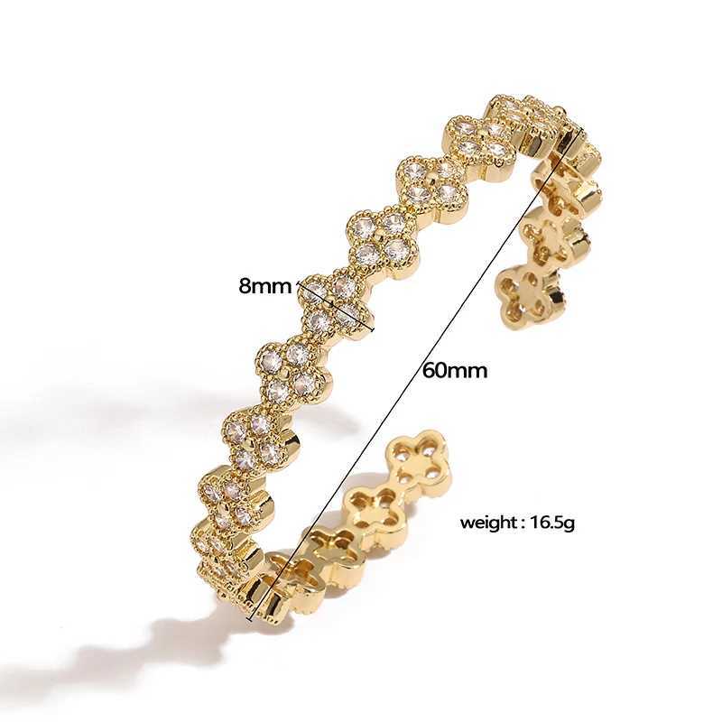 Bangle Hexing brass 18K gold-plated zirconia flower shaped adjustable bracelet suitable for women. H250217