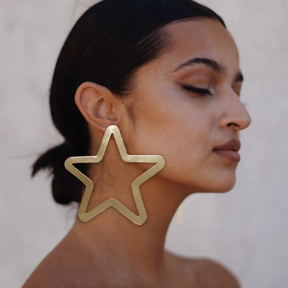 Fashion Hollow Big Star Shaped Ear Line Stud Earrings Dangle Drop For Women Jewelry Pendant Copper Wire Brincos Gifts 250213