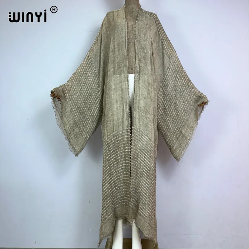 WINYI high quality comfortable Women Soft Cardigan Loose Dress Party Boho Maxi beach Holiday Swimming Cover ups Africa Kimono 250212