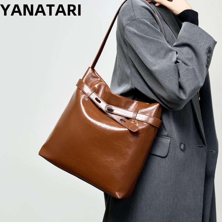 YANATARI Bucket Ladies Woman Tote Genuine Cow Leather Shoulder Bag Handbags Cowhide Crossbody Bags Fashion