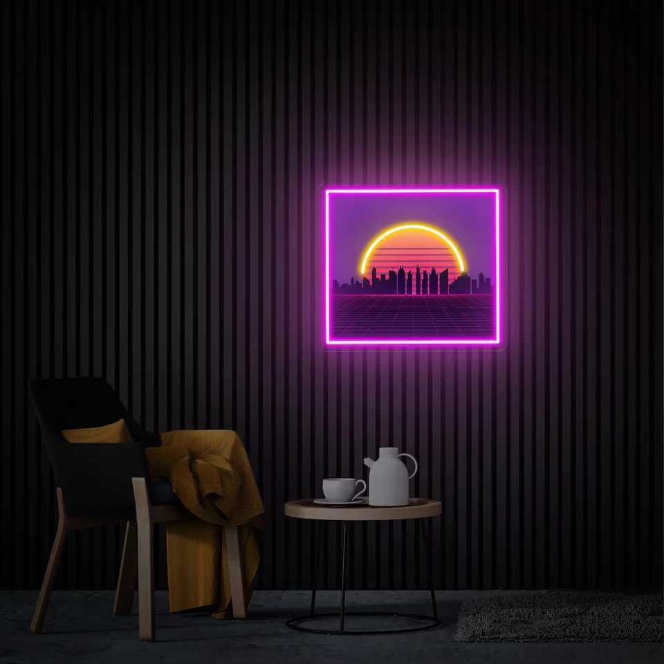 Sunset Vaporwave UV Printed Neon Sign Tropical Sunset Handmade Acrylic Artwork Custom Neon Sign Ideal Gift for Bedroom Z250218
