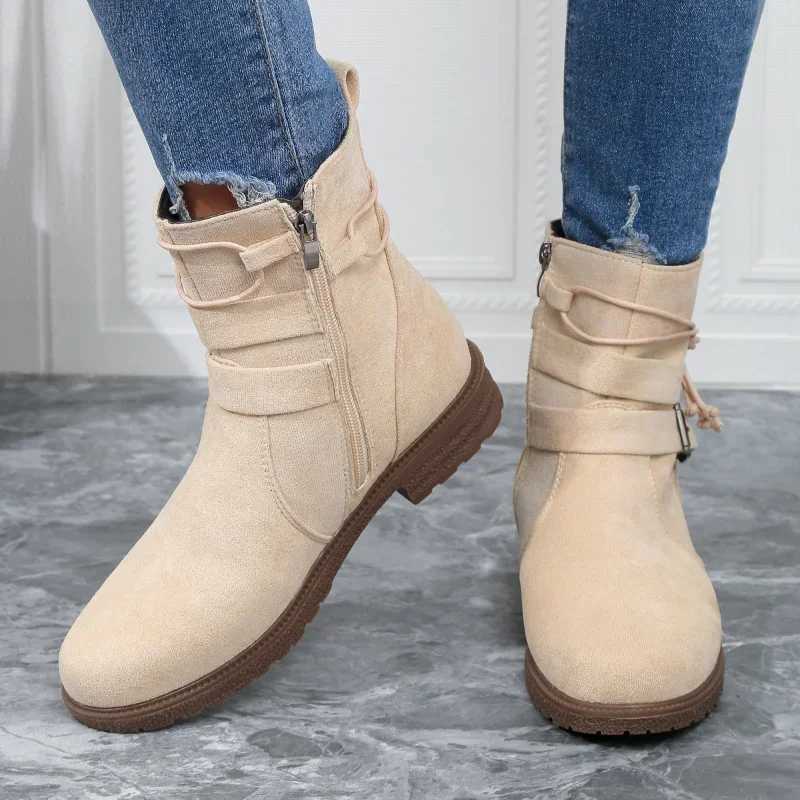Women Belt Buckle Ankle Boots Chunky Chelsea Boots Autumn Winter Female New Designer Brand Mid Heels Casual Vintage Boots 2024XJ250217