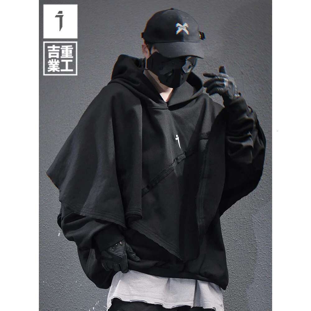 11 BYBB'S DARK Vintage Fake two Hoodie Men Loose Cloak Sweatshirt 2025 Spring Haruku Hip Hop Streetwear Hoodies Techwear