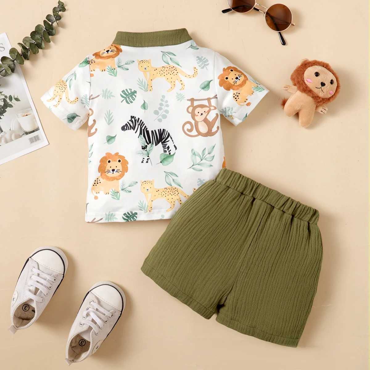 2PCS Baby Boys Summer Fashion 3-24M Cute Animal Printed Gentleman Set for Preschool Baby Boys W250218