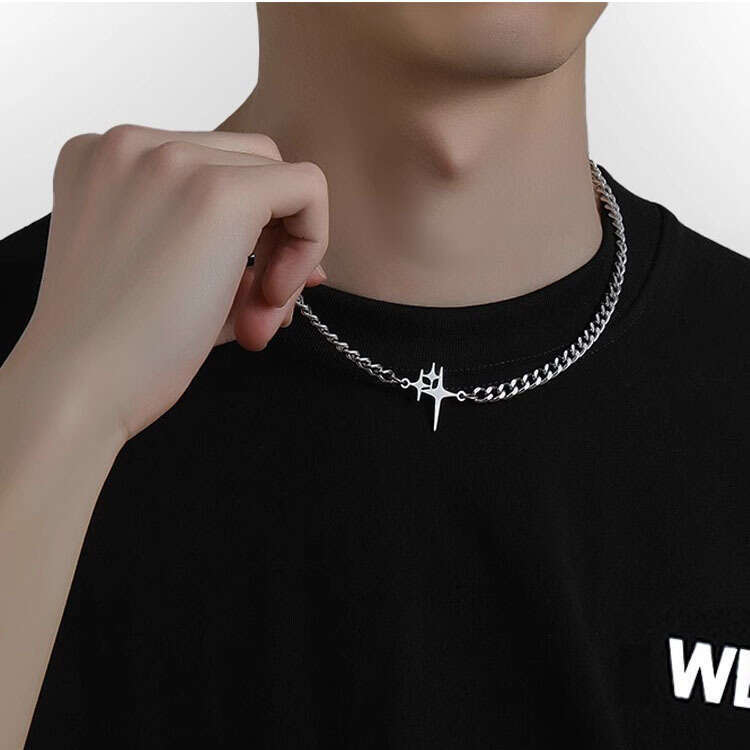 New Starlight Titanium Steel Necklace for Men's Colorless Cross Hip Hop Personalized Design Versatile Fashion Jewelry