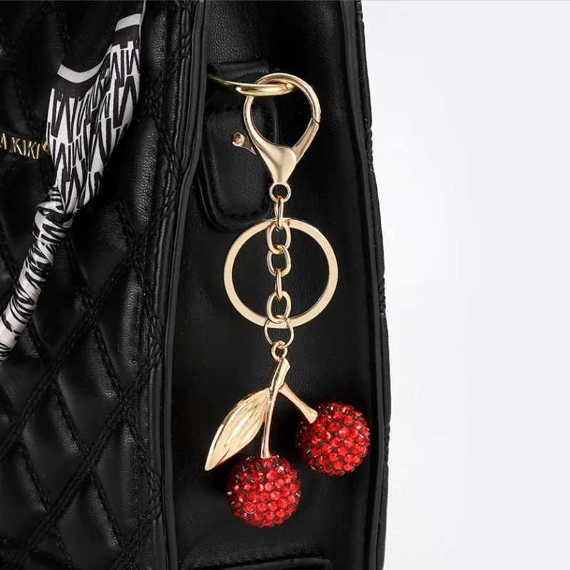 Keychains Lanyards Cherry Bag Charm Keychain Exquisite Red Fruit Key Chain for Women Girls Purse Pendant Accessories Gift H250217