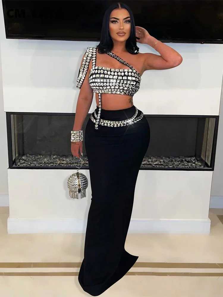 Basic Casual Dresses Women Set Diamonds Hot Rhinestones Strapless Top + Long Skirt Suit Dress Sets Two 2 Piece Set Party Club Night Outfits H25217