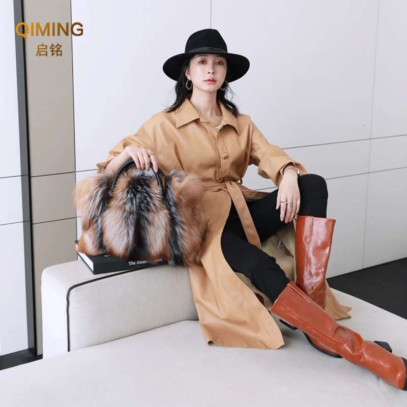Real Fox Fur Woman Big Ladies Crossbody Bags Designer Handbags Women Handbag Shoulder Fluffy Tote Bag Fuzzy