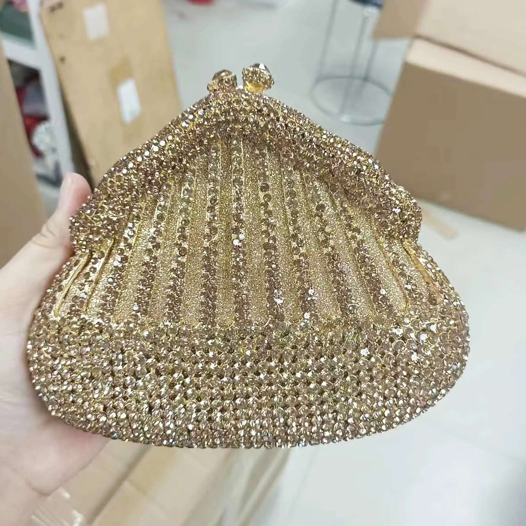 KHNMEET Purple Crystal Clutch for Women Purse Wedding Bridal Gourd Box Evening Bags sm205