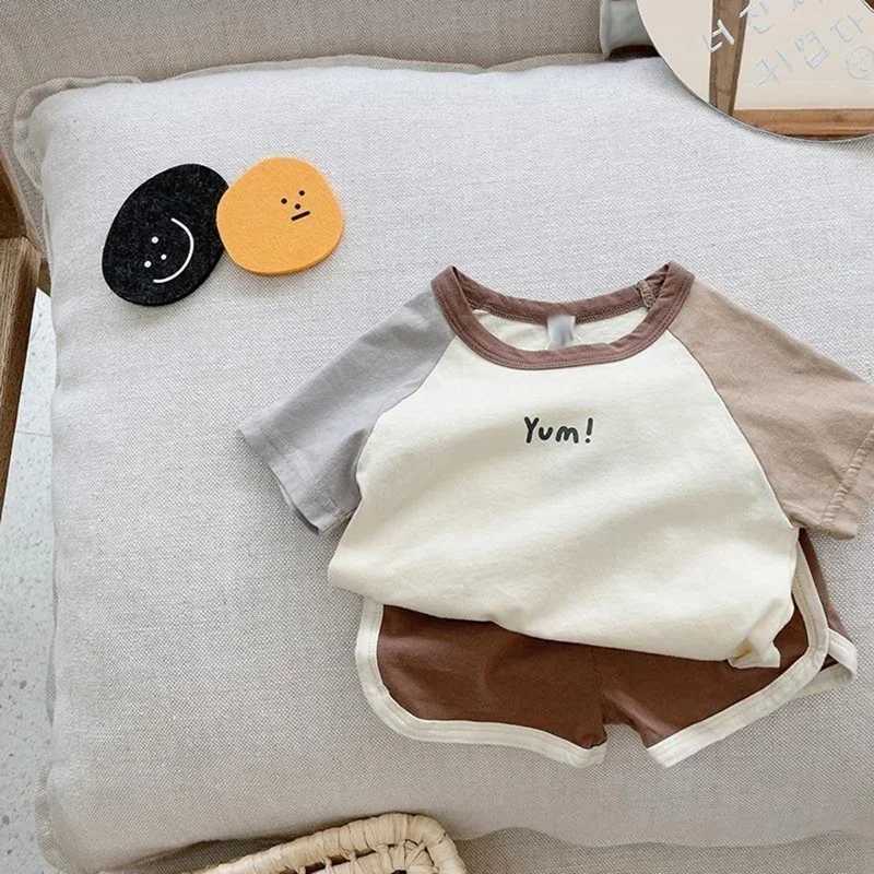 Sport Short Sleeve Outfits Kids Fashion Trendy Two Pieces Sets Color Matching T-shirts+Shorts Boys Baby Summer Clothing W250218