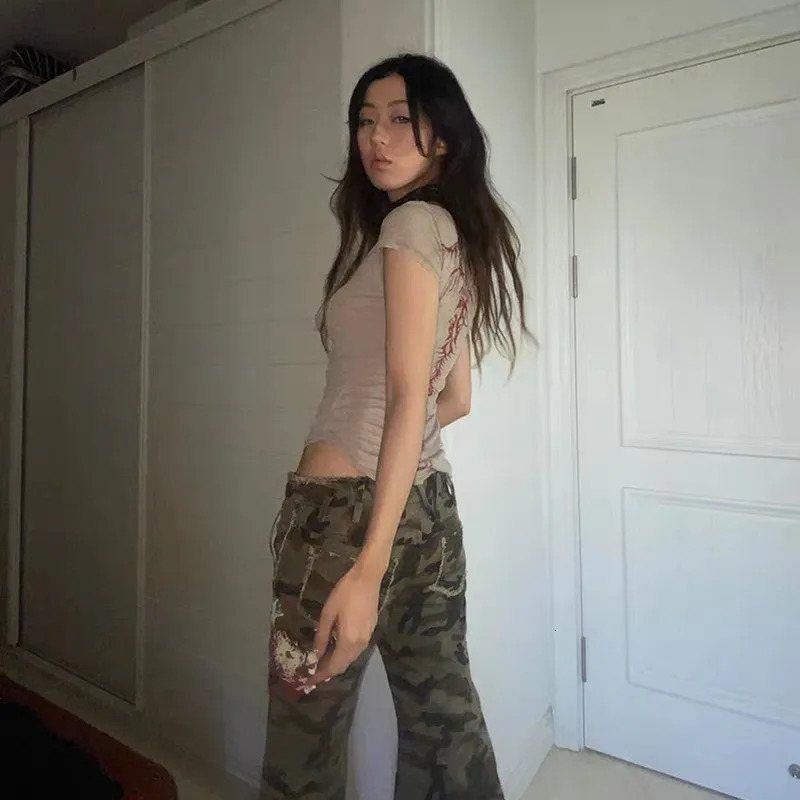 Karrcat Grunge Aesthetics Knitted Tops Vintage Tattoo Print Tee Shirt Punk Irregular Tshirt Gothic Alt Streetwear Y2k 250211