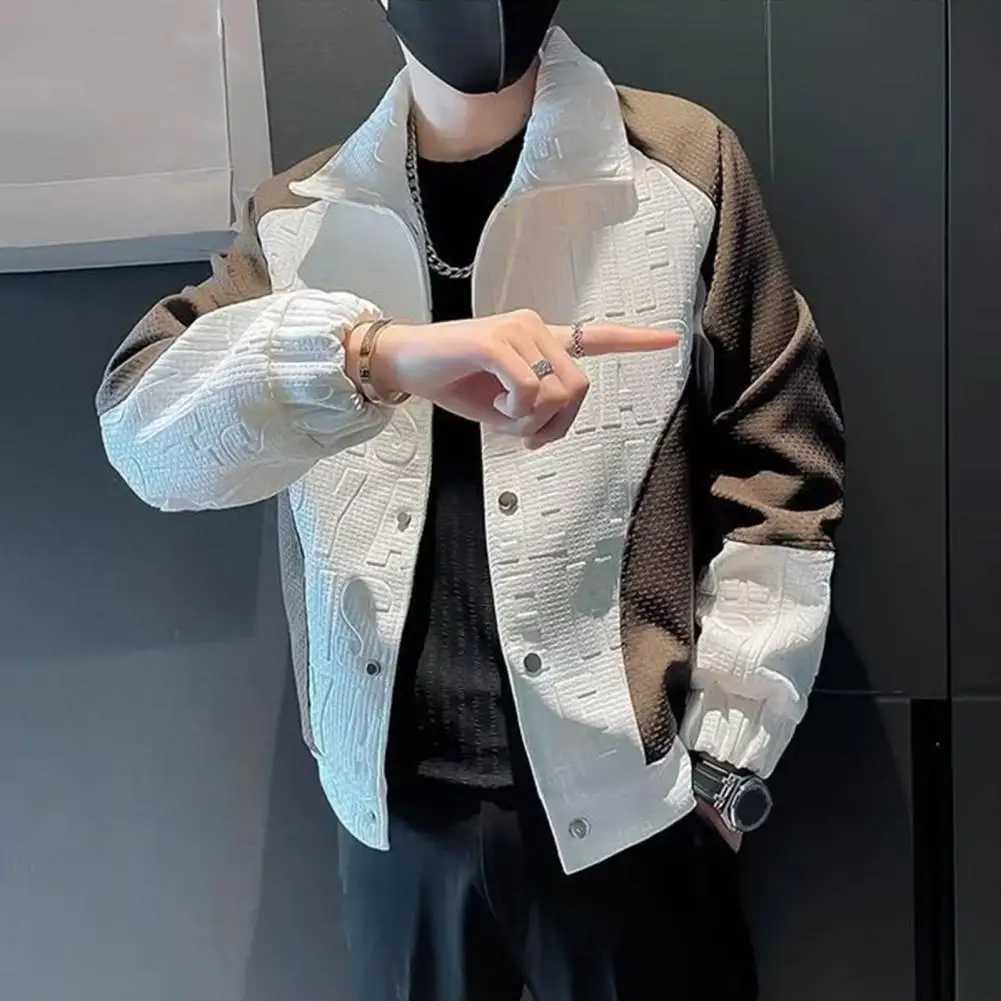 Mens Jacket Coat Hip Hop Style Long Sleeve Coat Windproof Design Color-Blocked Jacket W250217