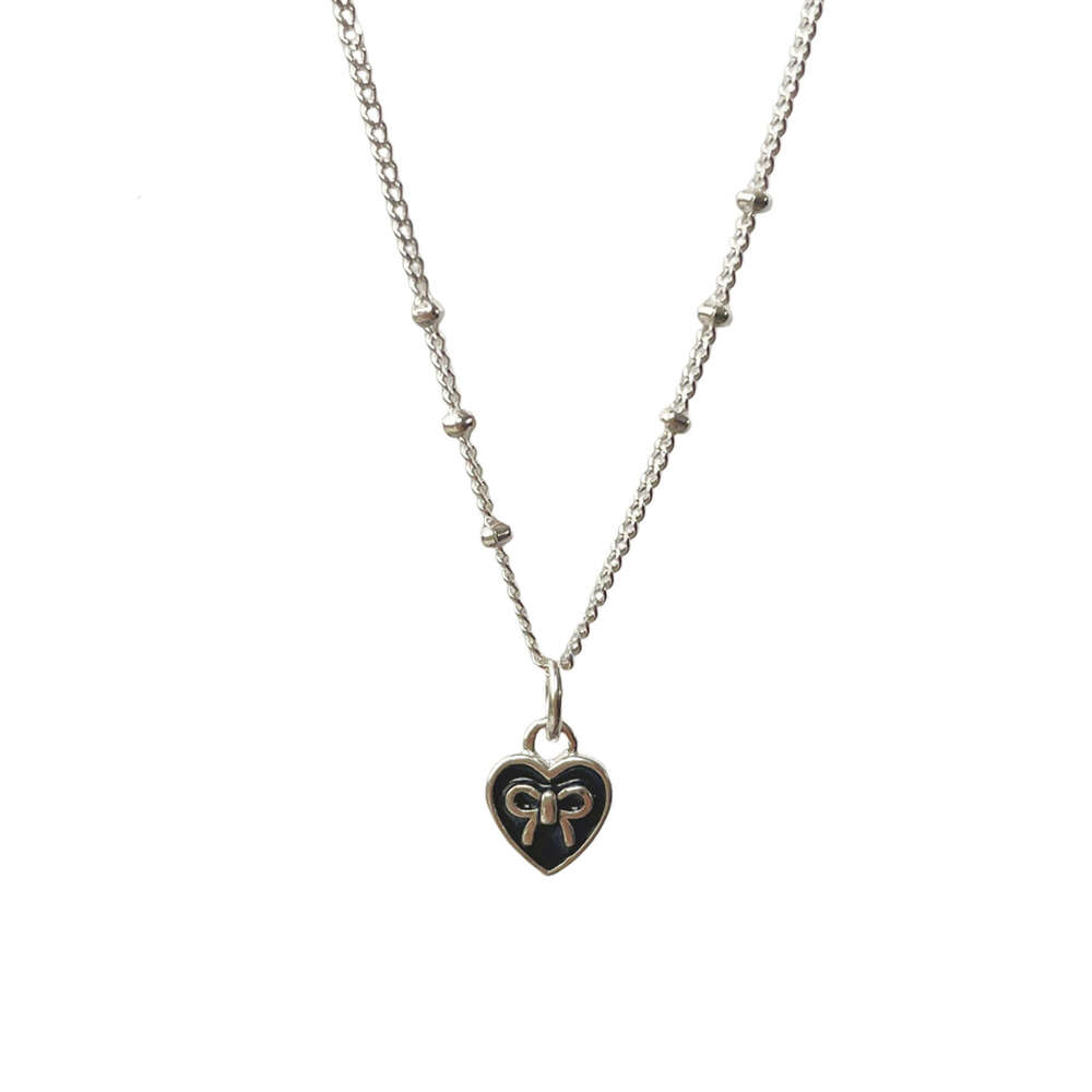 Tiqi Korean version S sier jewelry simple, creative and fashionable heart-shaped collarbone chain mini bow love necklace for women