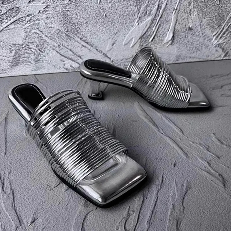 Eilyken Rome Narrow Band Square Toe Womens Slipper Sandals Summer Sexy High Heel Ladies Mules Slides Shoes 250217