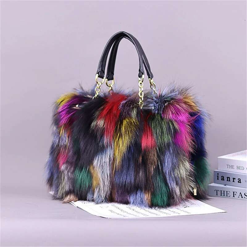 Real Fox Women Messenger 2024 Winter Ladies Warm Shoulder Bags Designer Fur Tote Evening Party Clutch Bag