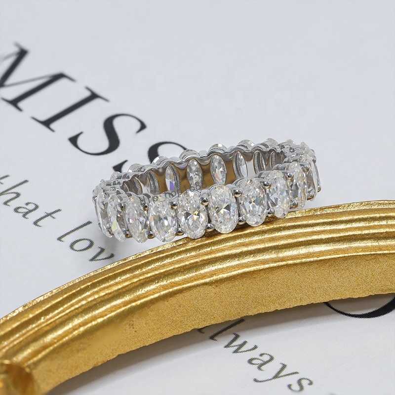 Full Moissanite Eternity Ring Band Silver925 DE VVS1 3x5mm Oval Mossanite Diamond Wedding Band