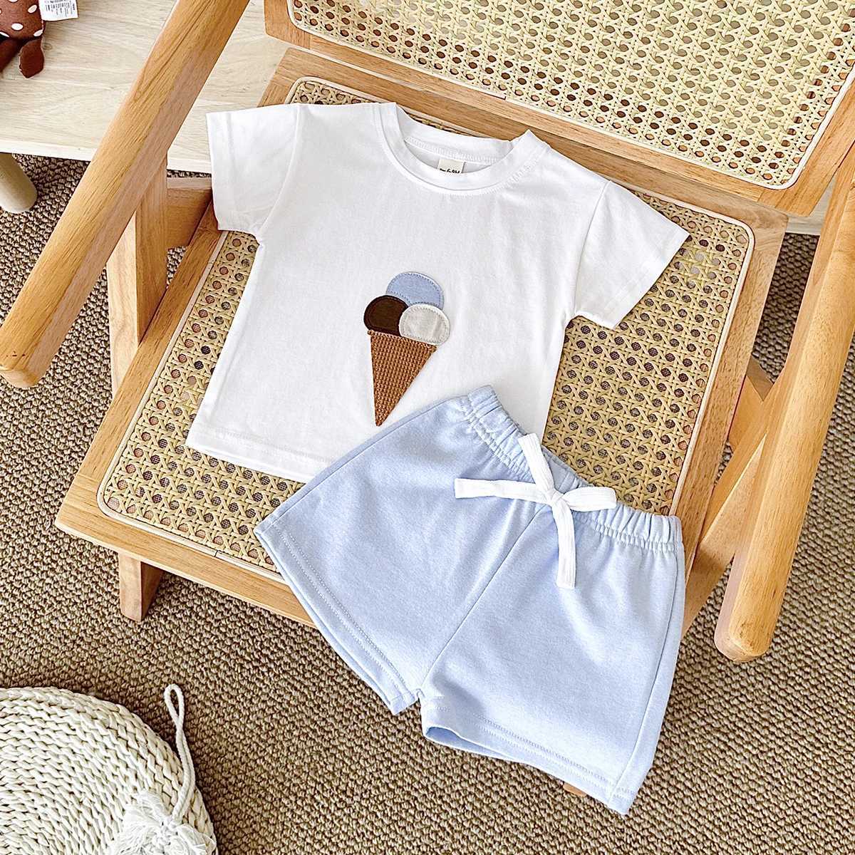 2Pcs Boy Girl Summer New Baby Clothes Sets Children Clothing Ice Print T-shirt+Shorts Infant Toddler Outfit Suit Clothes W250218