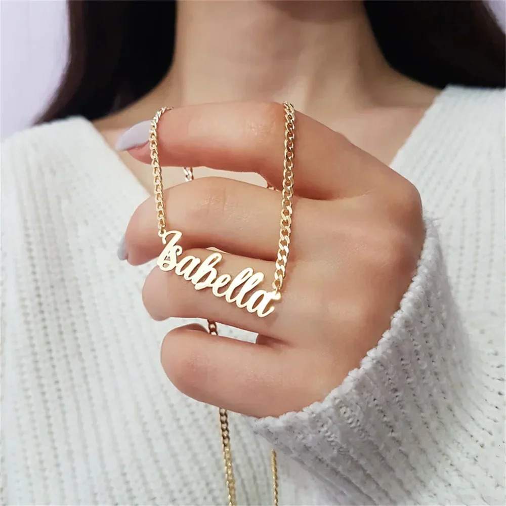 Personalized Name Necklace Custom Pendant Stainless Stee Gold 5mm Cuban Chain Necklaces for Women Men Customized Letter Jewelry 250210