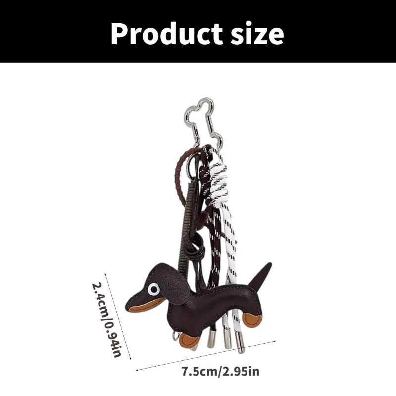 Keychains Lanyards Vintage Dachshund Dog Keychain with Nylon Braided Rope PU Materials Elkegant Charm for Bag and Keys Decoration Daily Use H250217