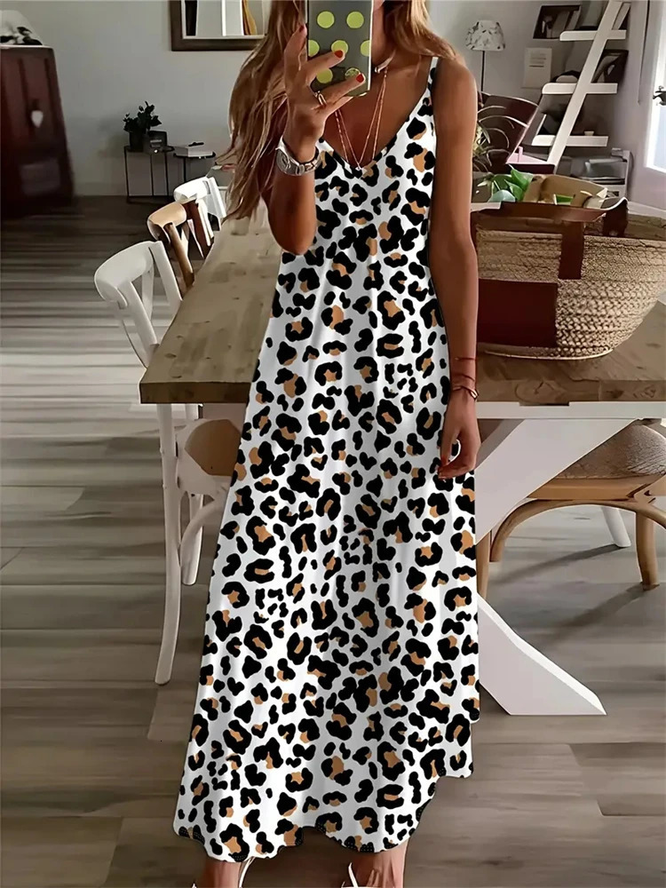 Womens Stylish Elegant Dress Vintage Dreamcatcher Print Sleeveless Vest Dress Summer V-Neck Ladies Loose Halter Dress 250213